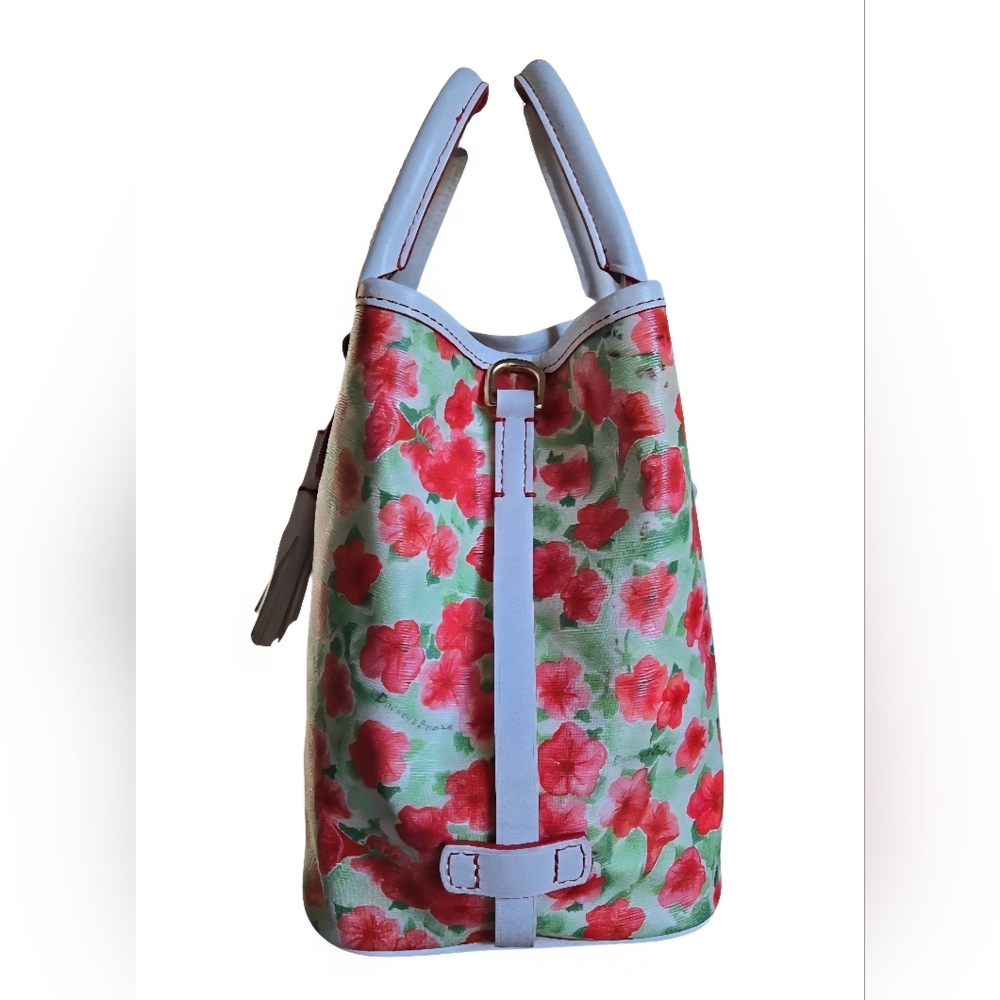 Dooney & Bourke Red and White Floral Drawstring Bucket Bag - Picture 3 of 16